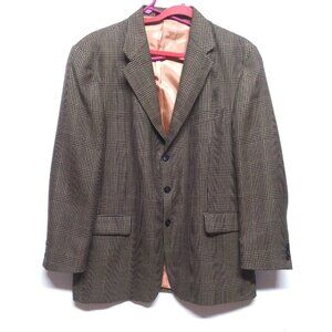 J. RIGGINGS Blazer Jacket Mens 44R Brown tan Wool-blend Houndstooth Sports Coat
